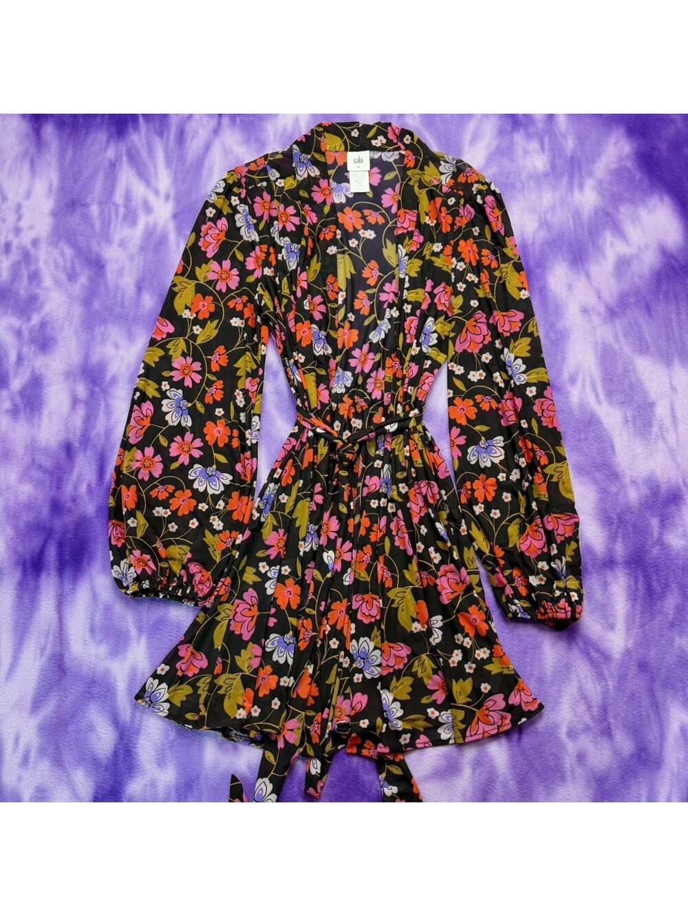 Cabi mingle folklore floral kimono sheer mesh dress